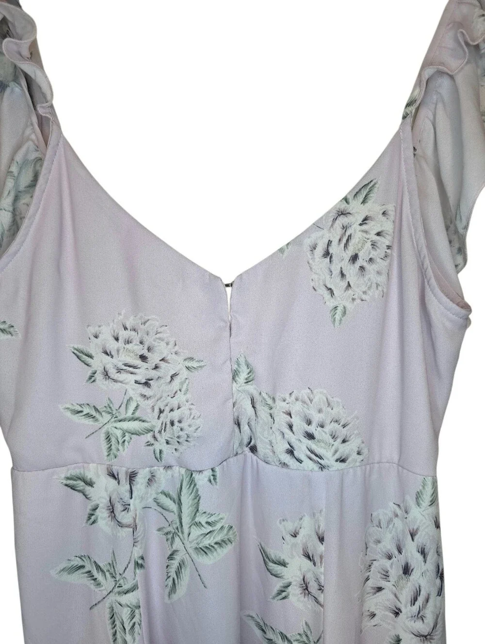 Show Me Your Mumu Lilac Floral Ruffle Strap Mini Dress, Small